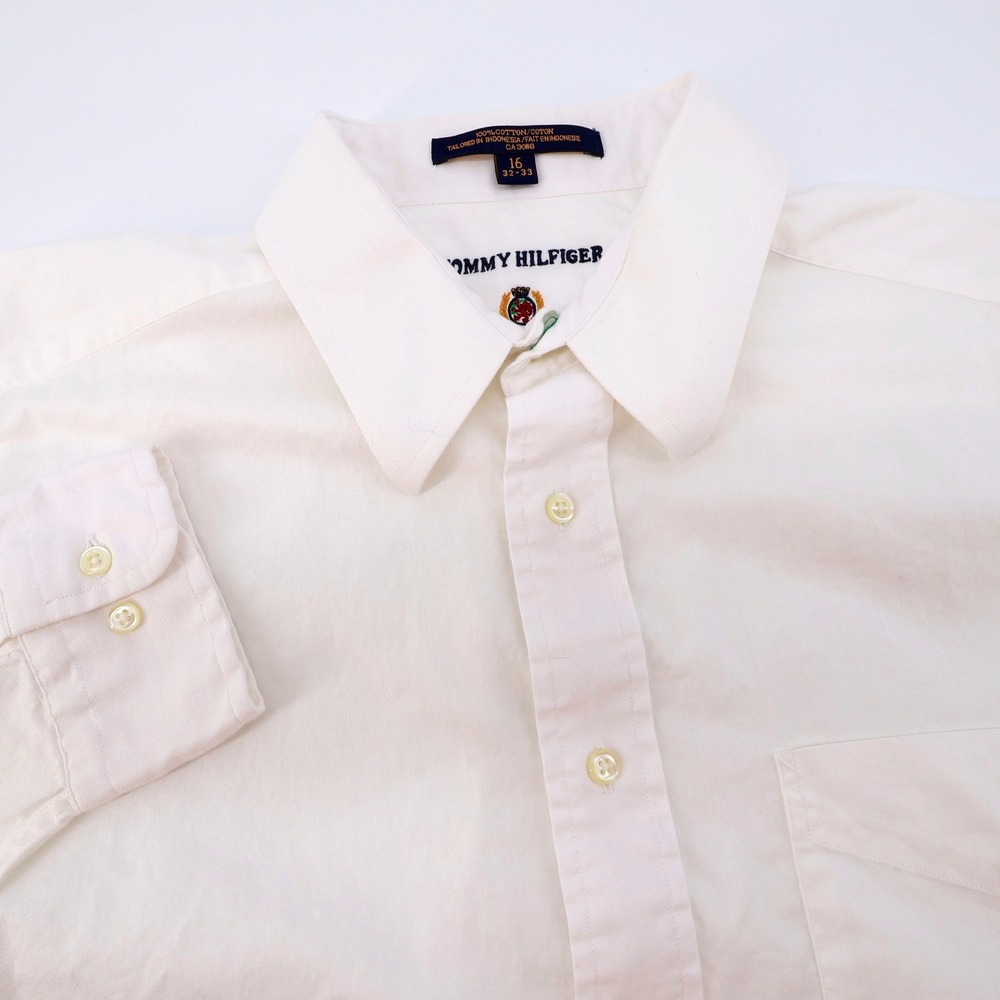 Vintage Tommy Hilfiger White Long Sleeve Dress Shirt 16 32/33 Mens L Minor Flaws
